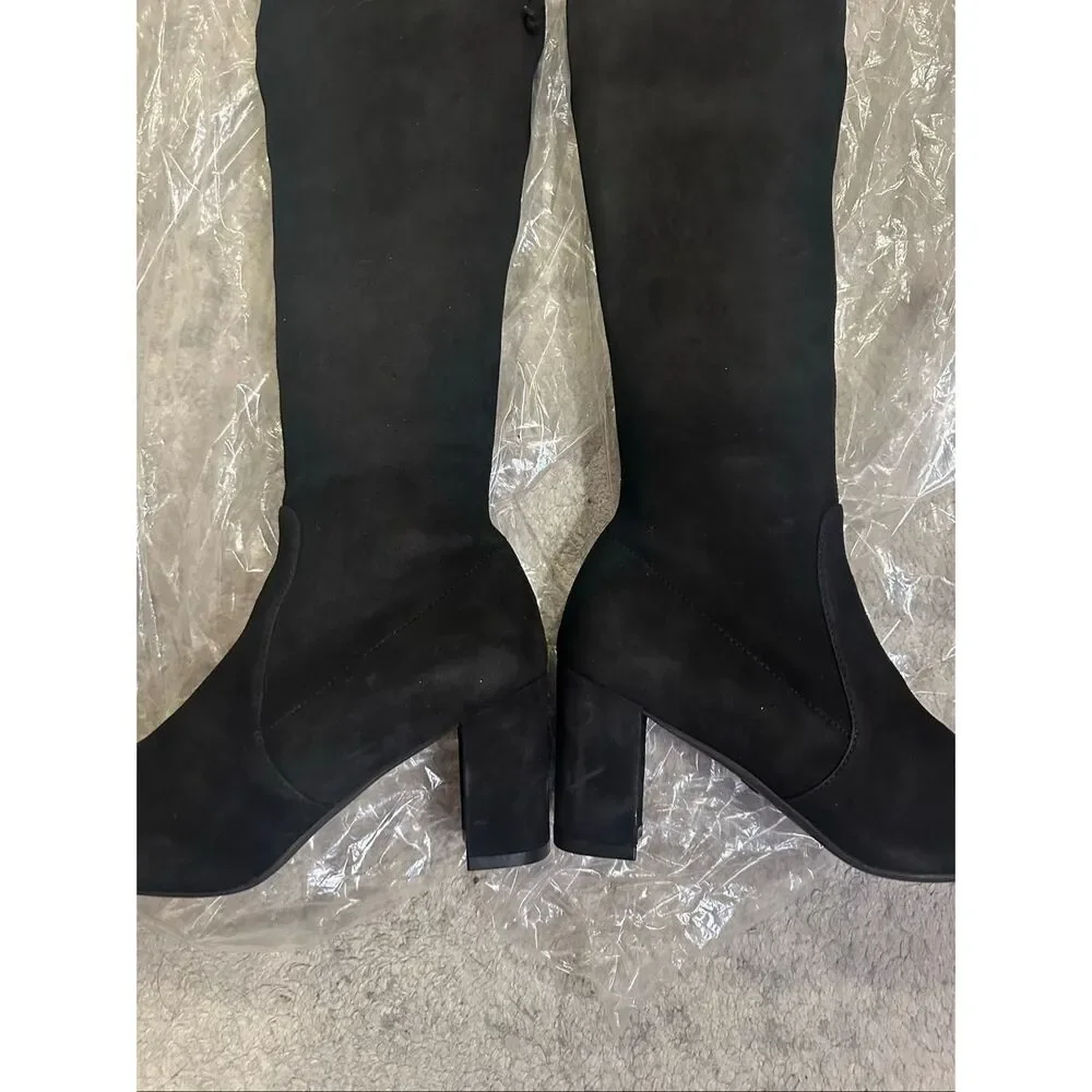 Stuart Weitzman Tieland Over The Knee Black Suede Boots Block Heel Size 6.5M